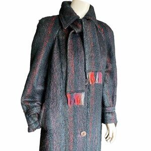 Women’s Gray Wool Blend Trench Coat with Scarf